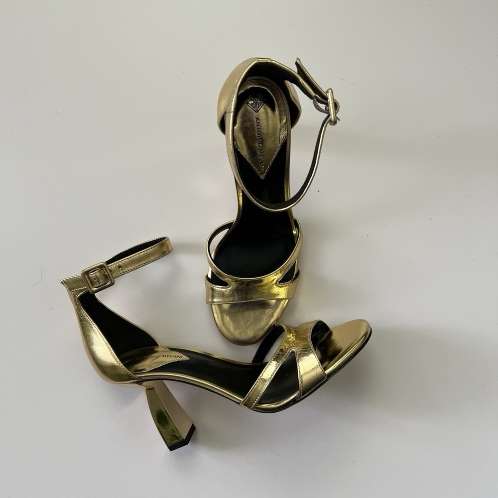 NWOB Antonio Melani Gold Leather Open Toe Heels Size‎ 7M